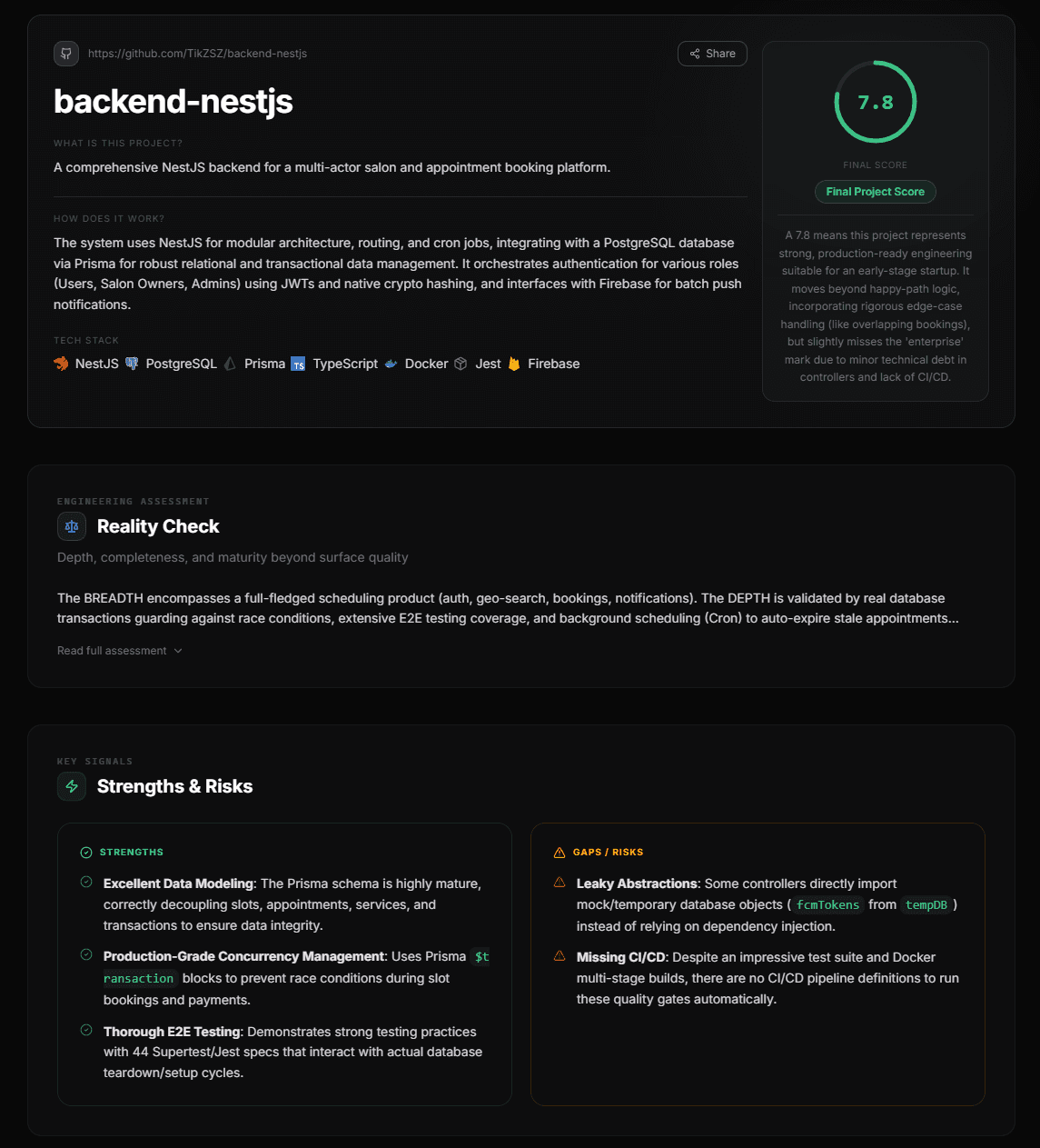 Project analysis UI