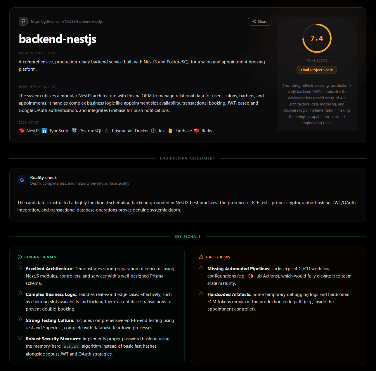 Project analysis UI